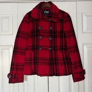 YMI Plaid Wool Blend Peacoat